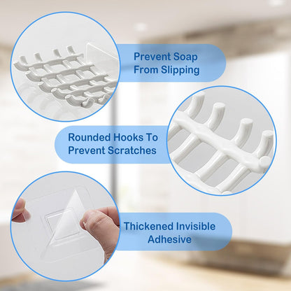 2 Pack Black Soap Bar Holder for Shower Wall - Self Draining Soap Dish with Hooks - No Drilling Waterproof Adhesive Wall Mounted Dish for Bathtub Kitchen Sink (Black)