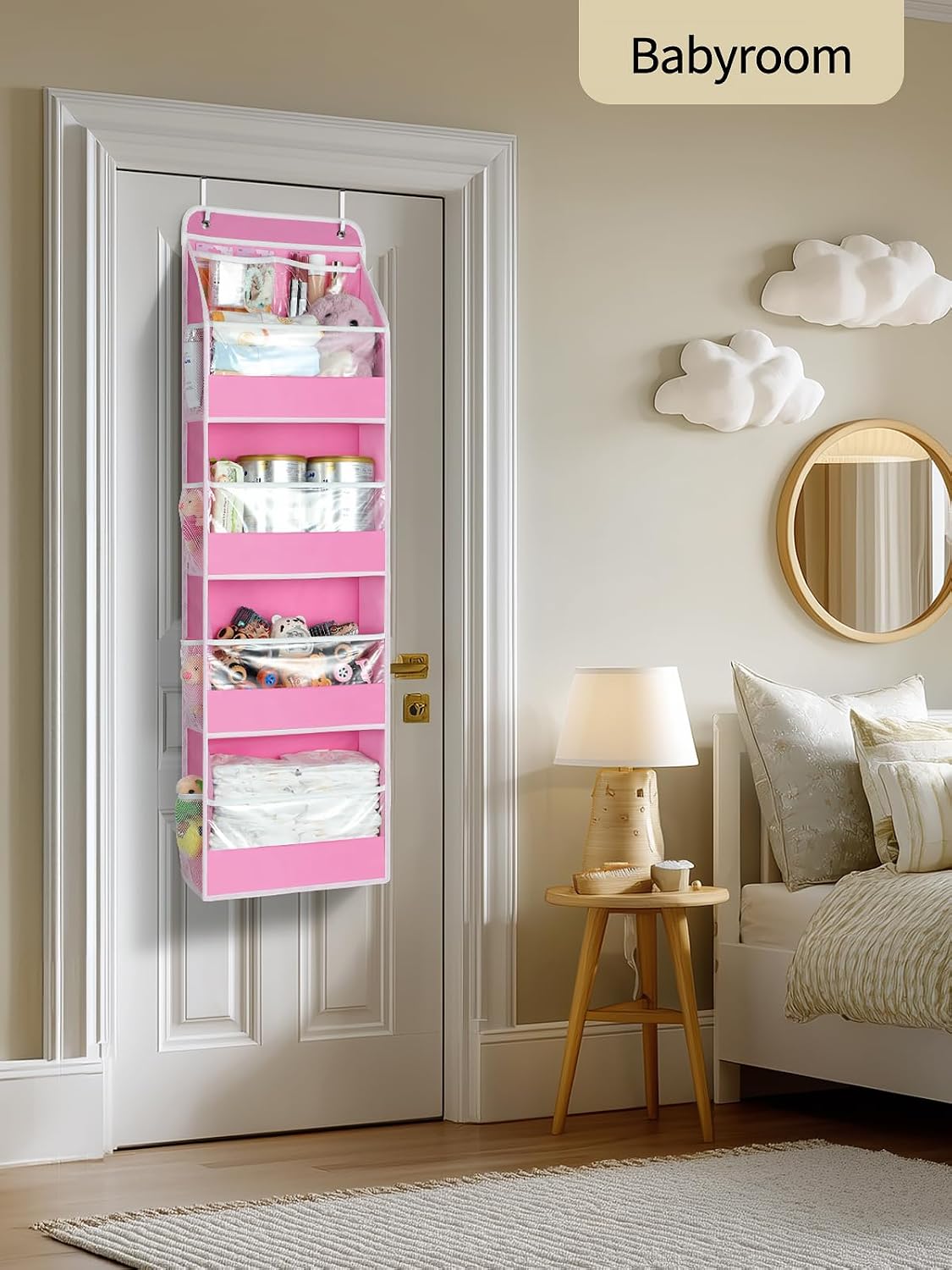 Yecaye 5 Tier Over the Door Organizer, Swing-proof Door Organizer Hanging with Clear PVC Windows, Behind the Door Storage for Bedroom Nursery Closet Laundry Pantry Bathroom, Grey