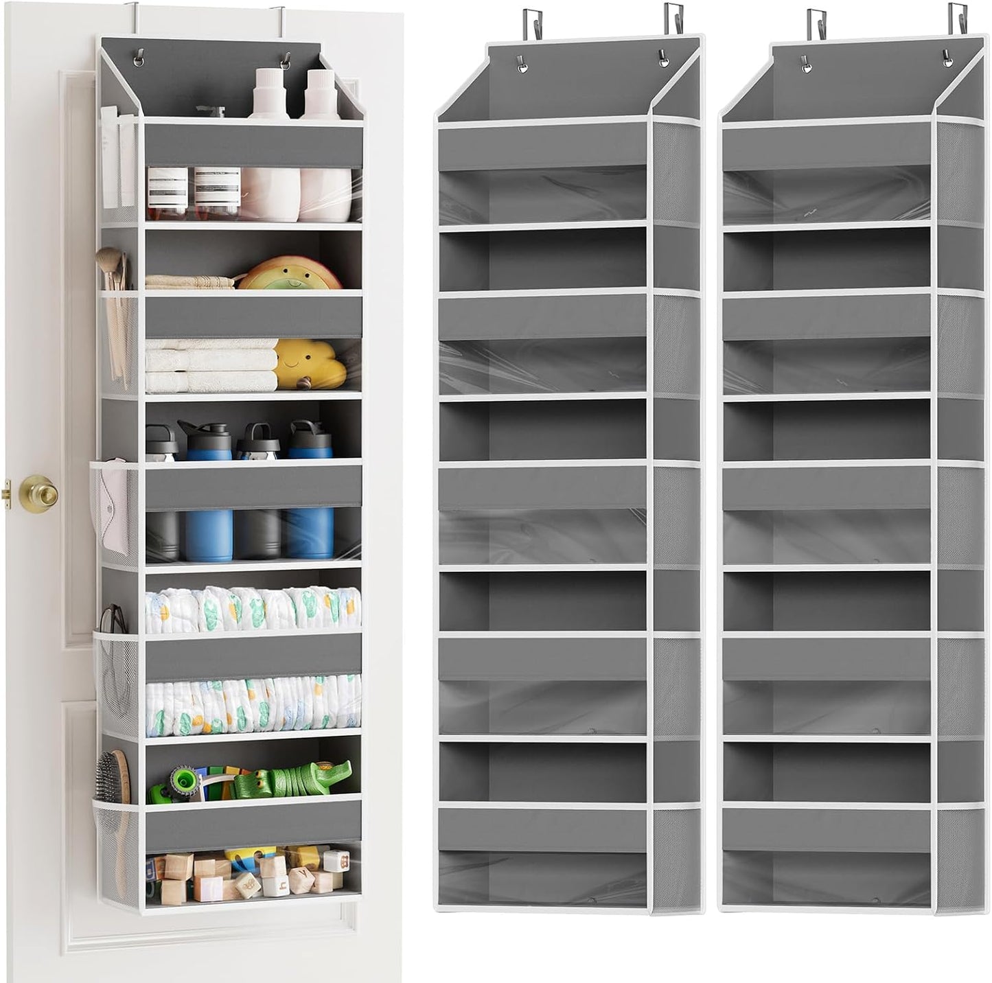 SpaceAid 1 Pack Over The Door Organizer with 5 Large Pockets and 10 Mesh Side Pockets, 5 Layers Door Organizer Hanging with Clear Window for Bedroom, Bathroom, Pantry and Nursery, Gray