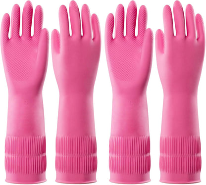 PACIFIC PPE 2 Pairs Reusable Rubber Gloves for Washing Dishes and Cleaning Tasks, Water Resistant Household Gloves for Kitchen Bathroom, Grippy Latex Dish Washing, Pink, Small
