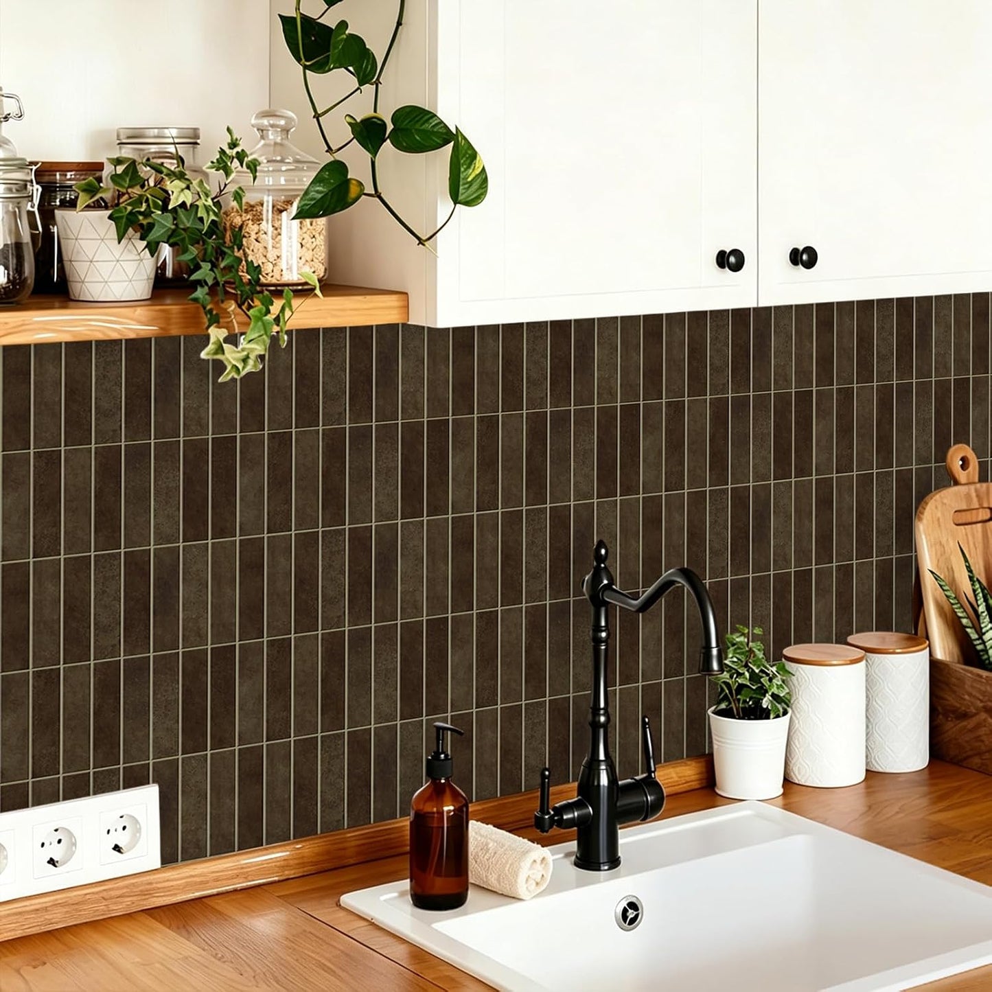 MORCART Peel and Stick Backsplash, 10 Sheets of 11.8"x11.8" - 3D Adhesive Waterproof Wall Tiles for Kitchen, Bathroom, Living Room, Subway Tiles, Gray-Apricot