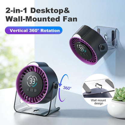 Clip On Rechargeable Fan with LED Light 100 Speed (Need Long Press), 720° Adjustment, Small Protable Desk Fan Quiet Clamp Base 12H Battery, 7 Blades for Dorm Bedroom Travel Camping