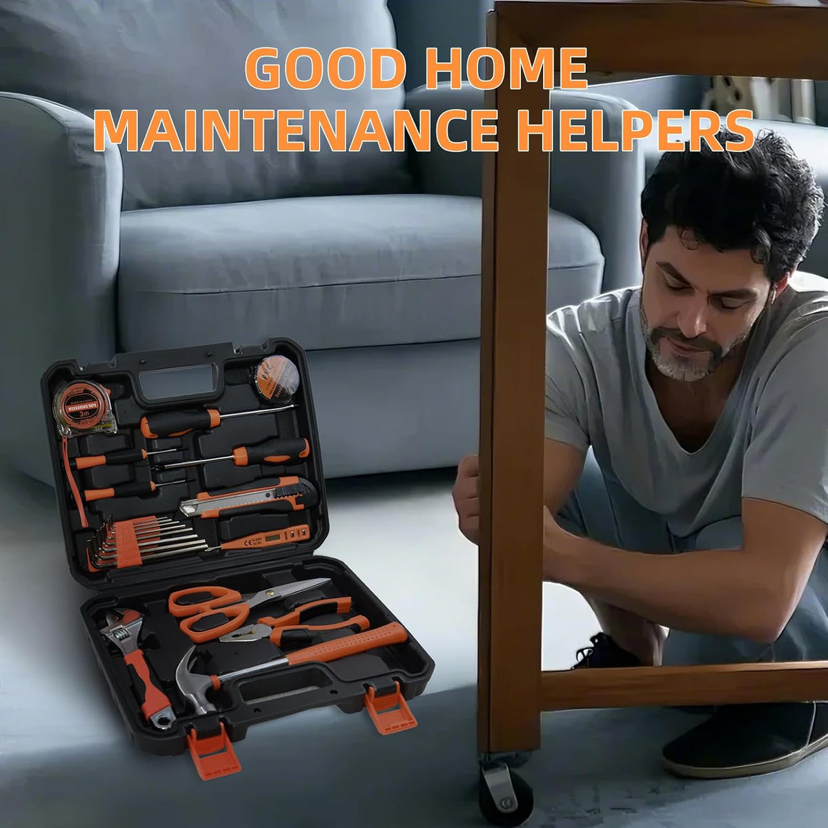 Tool Kit Basic Home Repair Tool Set,General Household Tool Kit with Plastic Tool box,Perfect for Outdoor working,Office & College Dorm.Tools mainly include hand saw,wrench,hammer,Screwdriver