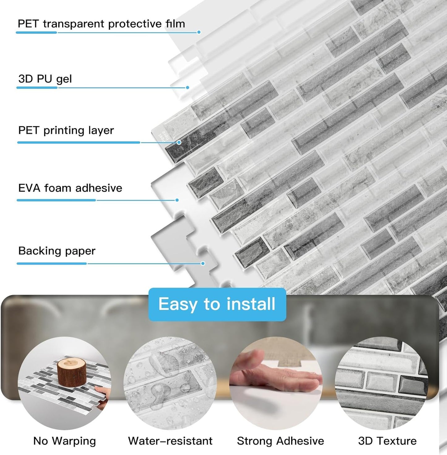 Art3d 10-Sheet Heavy-Duty Peel and Stick Backsplash, Waterproof Wall Tiles Stick on Kitchen Backsplash Living Space, Beige & White
