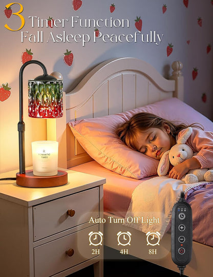 Briever Dimmable Candle Warmer Lamp with Timer, Height Adjustable Electric Candle Wax Warmer, Christmas Birthday Gifts for Women Mom, House Warming Gifts New Home Room Decor, Walnut Solid Wood Base