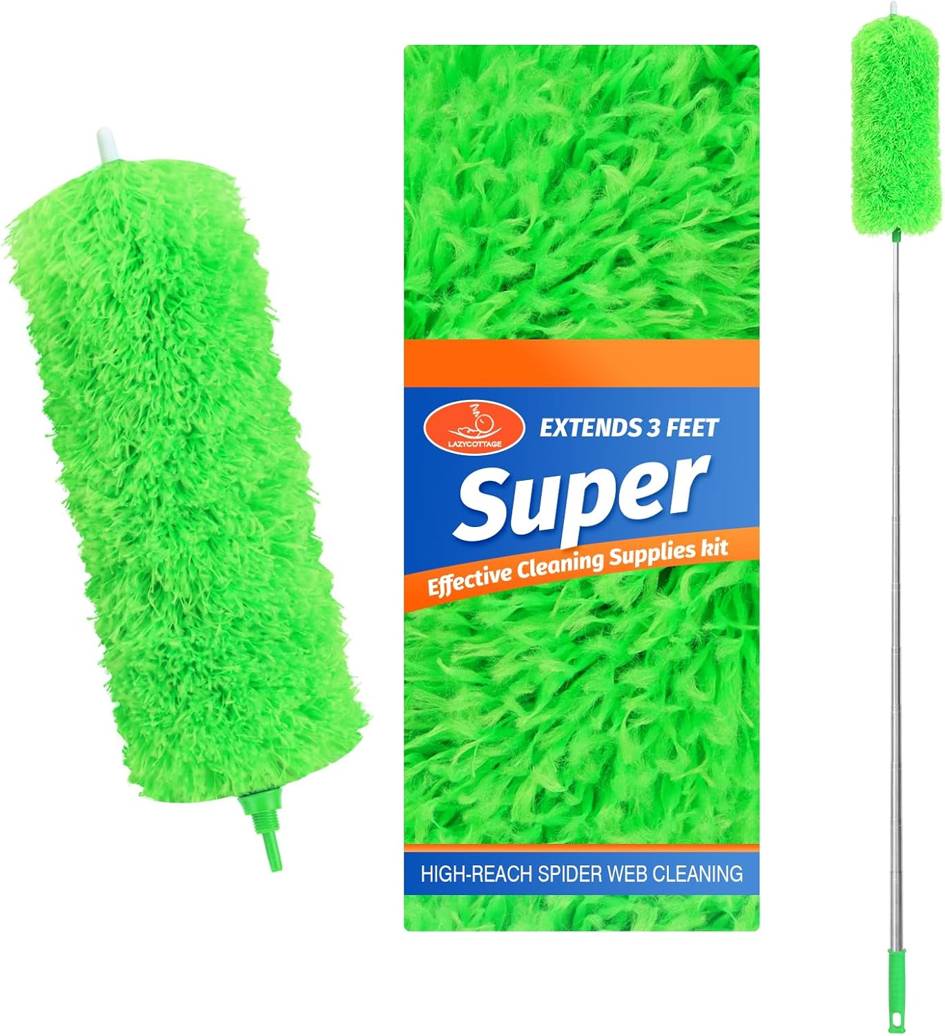 ZZ LAZYCOTTAGE Microfiber Feather Duster for High Reach, Lightweight Ceiling Fan Cleaner, 91.5" Telescopic Pole, Cobweb Duster with Extension Pole for Home & Car