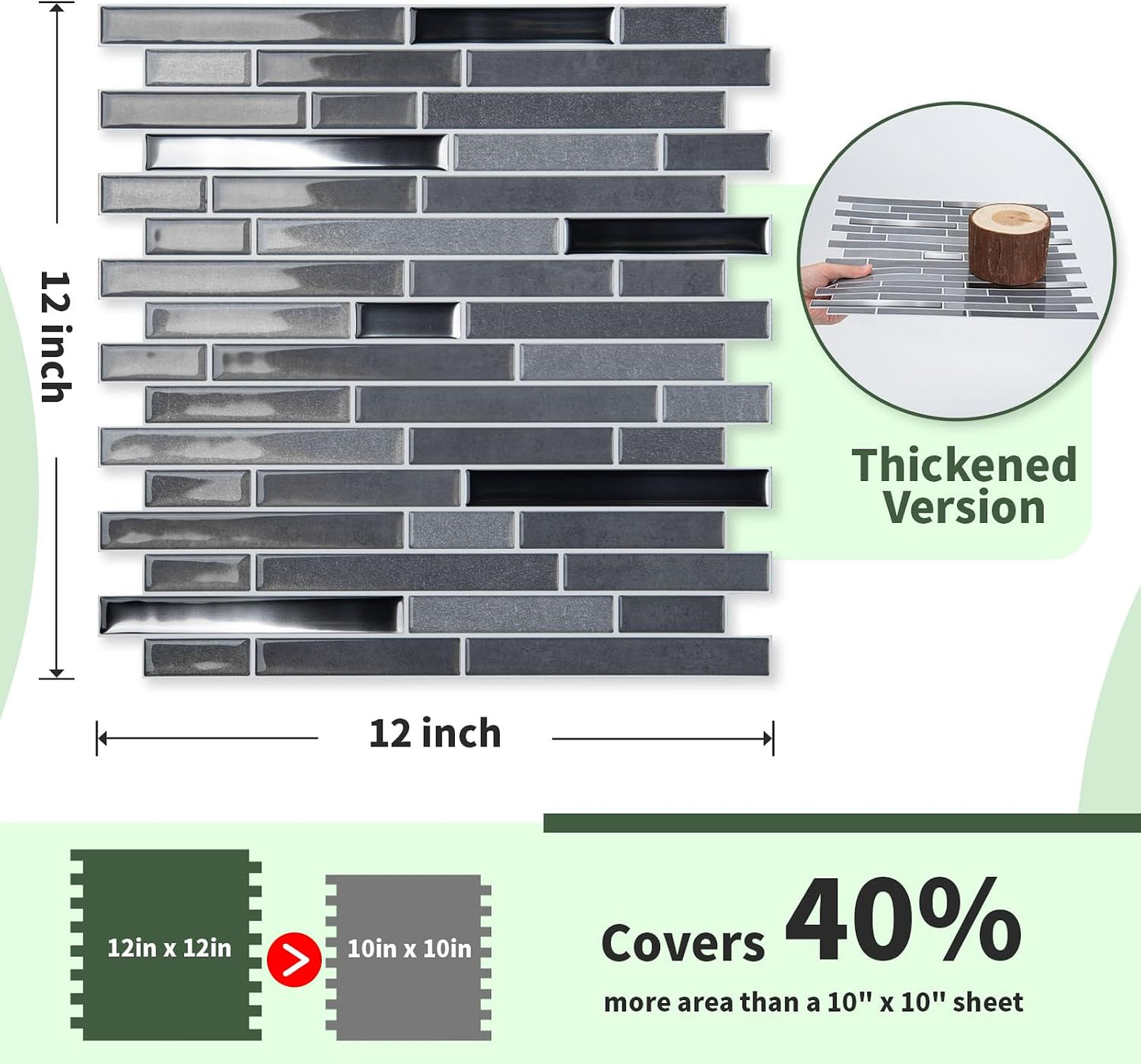 LONGKING 10-Sheet Extra Thick Peel and Stick Backsplash Tiles, Waterproof Kitchen Backsplash Peel and Stick Tile, Self-Adhesive Backsplash for Kitchen, Beige & White