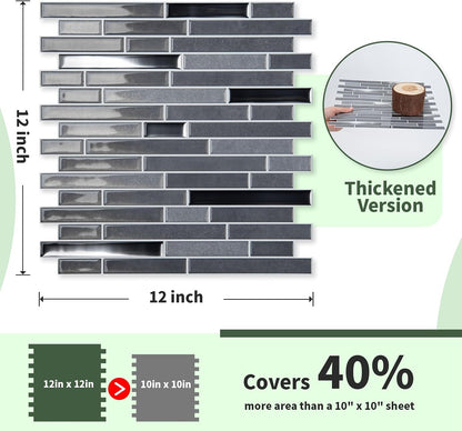 LONGKING 10-Sheet Extra Thick Peel and Stick Backsplash Tiles, Waterproof Kitchen Backsplash Peel and Stick Tile, Self-Adhesive Backsplash for Kitchen, Beige & White