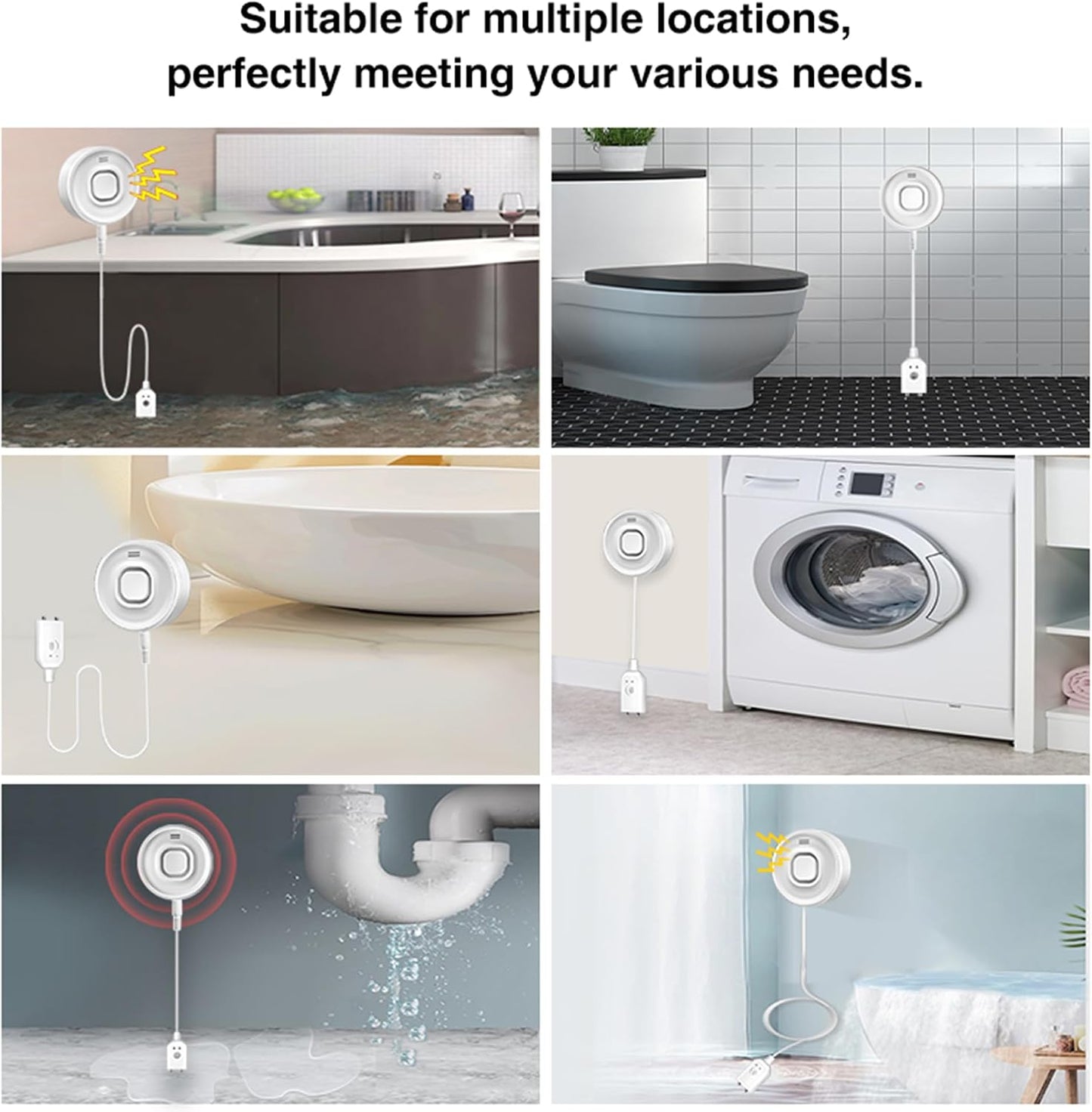 WiFi Water Leak Detector for Home & Basement – 100dB Alarm, Tuya APP Alerts, Compatible with Alexa, 2.4G WiFi (No Hub Required)