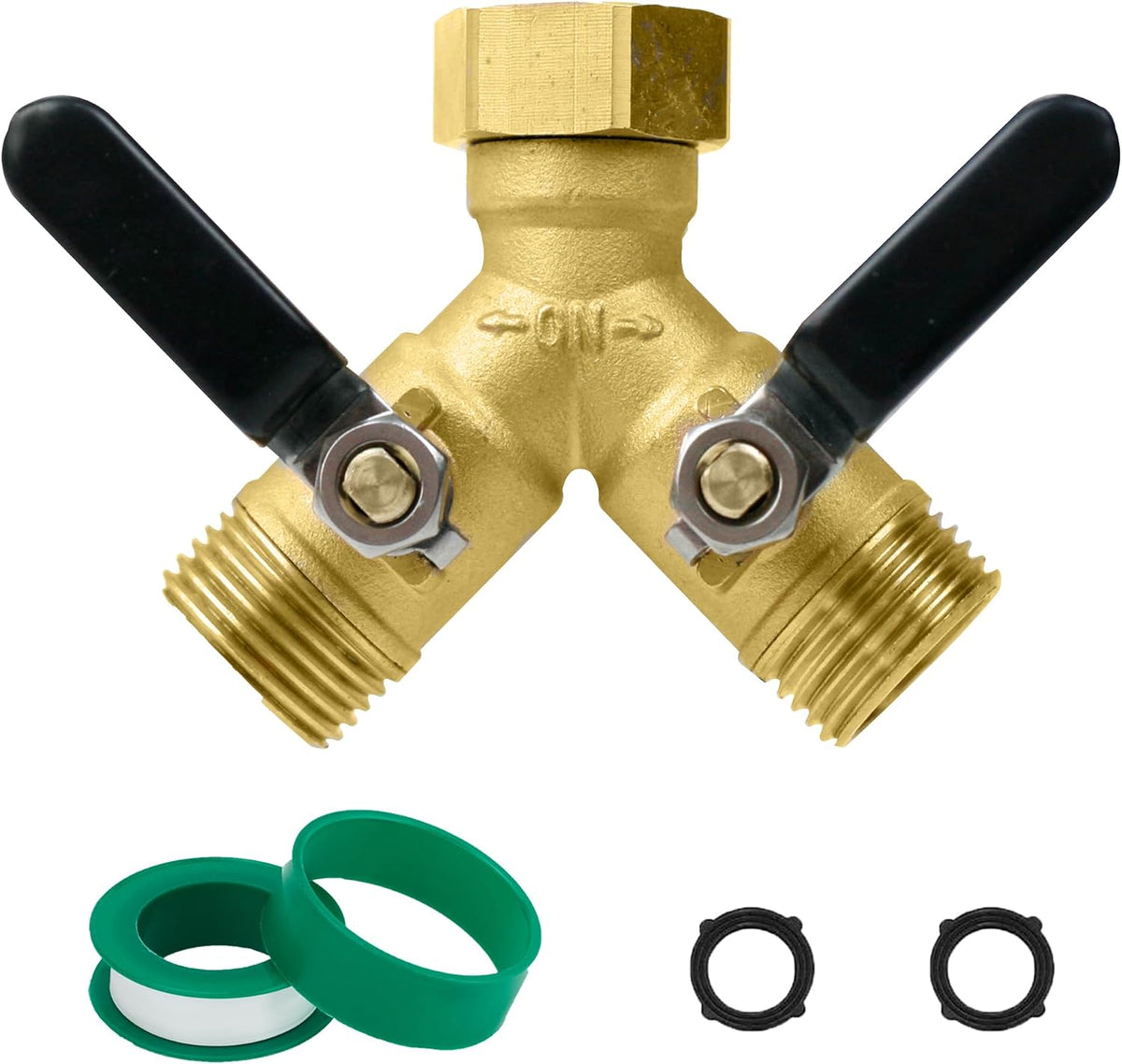 CUMIZON Solid Brass Garden Hose Splitter, 2 Way | Long Handle, 3/4" Standard Threads, Leak-Proof Dual Outlet, Heavy Duty Y Splitter, For Sprinklers and Irrigation Systems