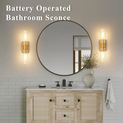 SANTOSTOCK Gold Battery Operated Wall Sconce Set of 2, 12000mAh Rechargeable Wall Lights with Remote Control, Wireless Dimmable Wall Lamps for Bedroom Living Room Bathroom Hallway Stairwell