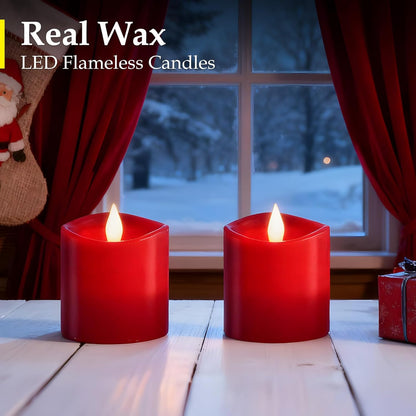 3"x4" Flickering Flameless Battery Candles with Timer, White Realistic LED Pillar Candles, Set of 2 Large Remote-Operated Candles for Home Indoor/Outdoor & Holiday Decor