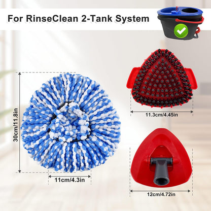 Mop Heads Replacements for Ocedar, Spin Mop Replacement for O-Cedar EasyWring 2 Tank System Mop Refills, Include 3 Pack Heads, 1 Scrub Brush & 1 Base Combo