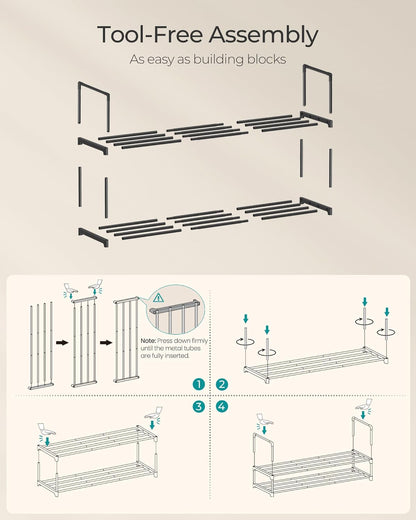 SONGMICS Shoe Rack, 6-Tier Shoe Organizer, Metal Storage Shelf, Upright or Upside Down, for 24-30 Pairs, Stackable, for Entryway, 11.8 x 36.2 x 42.7 Inches, Black ULSA306BH01