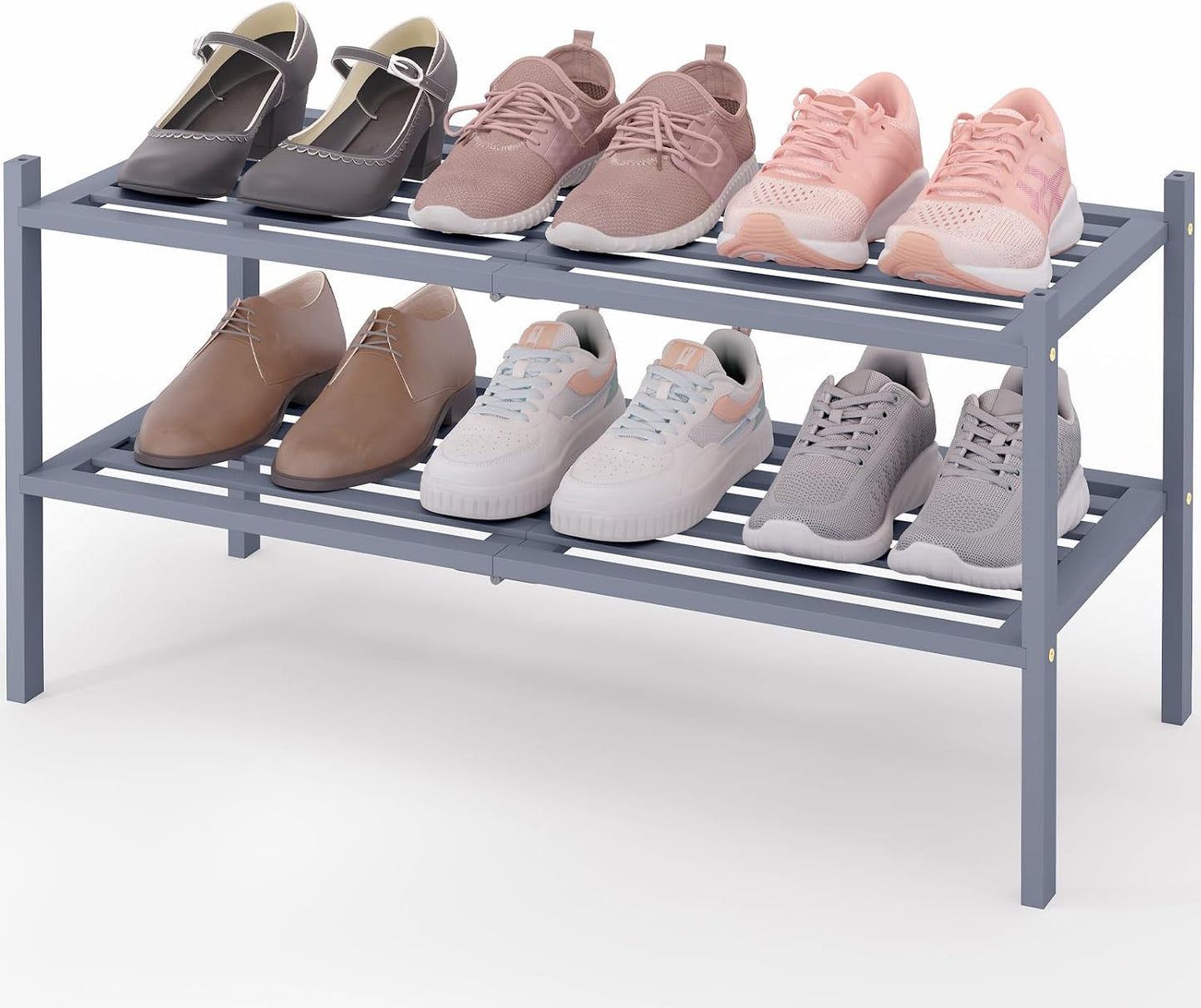 Smiry Bamboo Shoe Rack, 3 Tier Free Standing Wooden Shoe Organizer, Stackable Wood Shoe Storage Shelf for Closet, Entryway, 5 Horizontal Slats, 26.8"x11"x18.3", Natural