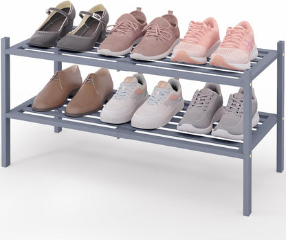 Smiry Bamboo Shoe Rack, 3 Tier Free Standing Wooden Shoe Organizer, Stackable Wood Shoe Storage Shelf for Closet, Entryway, 5 Horizontal Slats, 26.8"x11"x18.3", Natural