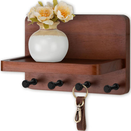 Nekon Key Holder for Wall with Shelf, Pine Wooden Key Hanger Wall Mounted, Farmhouse Wall Organizer for Home Entryway & Apartment (Standard, Wood)