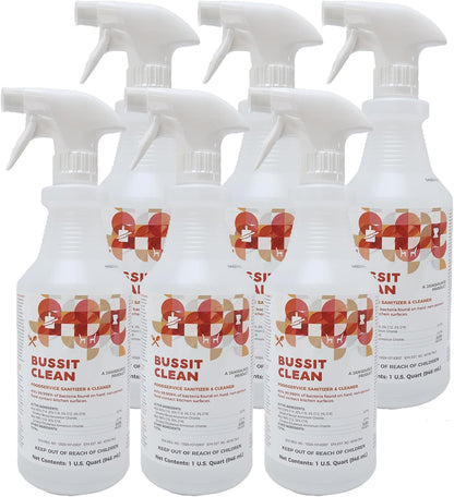 Bussit Clean Foodservice Surface Sanitizer & Cleaner, Spray and Wipe, Kills 99.9% of Kitchen Bacteria, 1 Quart (Each)
