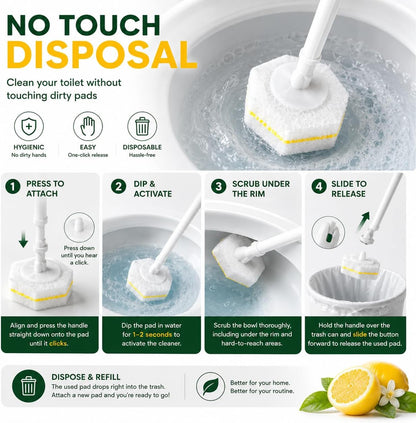 Disposable Toilet Bowl Brush and Holder Set – 40 Refills Included, No-Touch Toilet Wand Cleaning System, Toilet Brush & Holder for Bathroom, Hygienic Toilet Bowl Cleaner Starter Kit