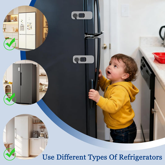 Safety Lock - Grey Fridge & Cabinet Lock for Kids, 3M Adhesive, No Drilling, 4in Length, for Kitchen, Dining Room, Bedroom, and Living Room