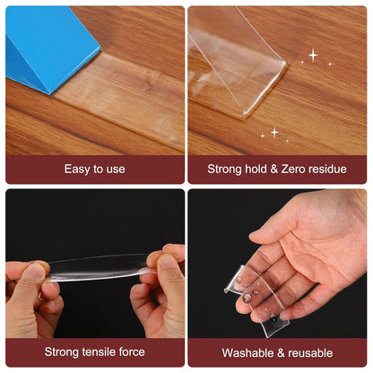 HARFINGTON Double Sided Nano Tape 10FT x 2" x 0.04" Multipurpose Removable Clear Mounting Tape Washable Waterproof Picture Hanging Adhesive Strips with Blue Liner for Carpets Posters