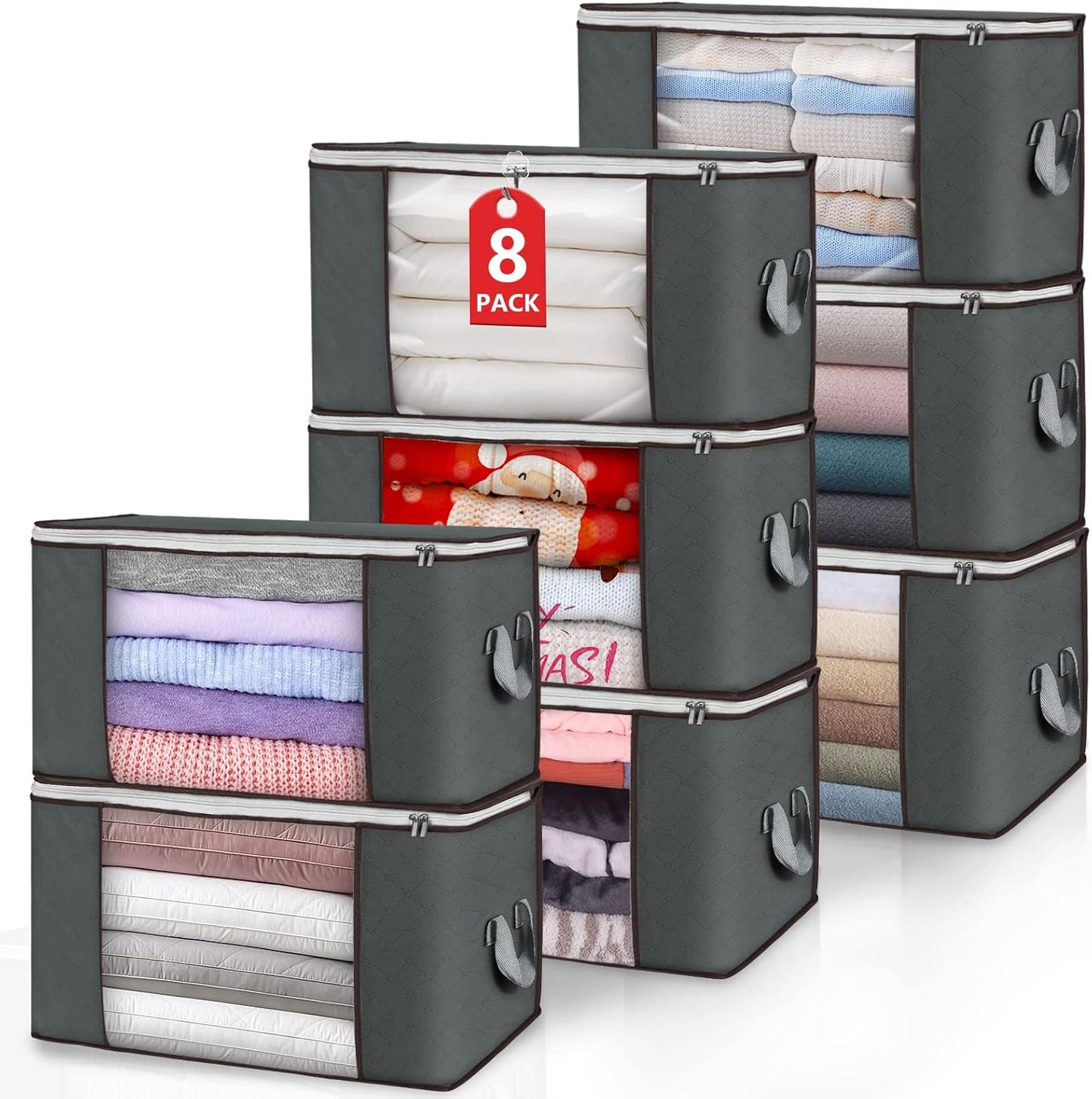 90L Large Storage Bags, 6 Pack Clothes Storage Bins Foldable Closet Organizers Storage Containers with Reinforced Handle for Clothing, Blanket, Comforters, Bed Sheets, Pillows and Toys (Gray)