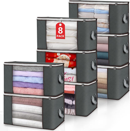 90L Large Storage Bags, 6 Pack Clothes Storage Bins Foldable Closet Organizers Storage Containers with Reinforced Handle for Clothing, Blanket, Comforters, Bed Sheets, Pillows and Toys (Gray)