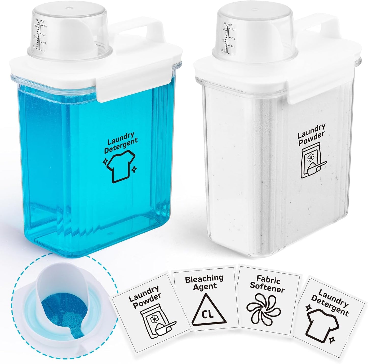 Provoue Laundry Detergent Dispenser-2 Pack, 37 oz Detergent Dispenser with 4 Removable Labels, Laundry Soap Dispenser for Laundry Room Organization and Storage, BPA Free & PET Plastic Clear
