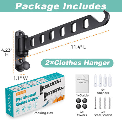 Wall Mounted Clothes Hanger with Swing Arm - 8-Hole Laundry Room Drying Rack | 180° Rotation & Space Saving for Hanging Clothes | Swing Away Coat Hanger | Aluminium(2-Pack, White)
