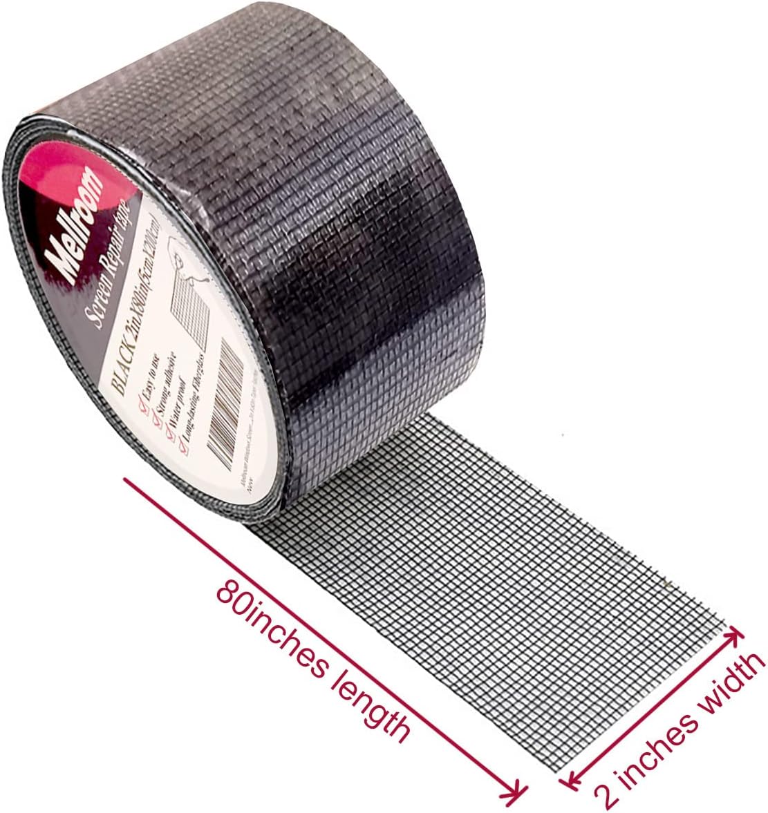 Windows Screen Repair kit Tapes, Black 2 inches X 80 inches Patches Tool, Adhesive Waterproof Fiberglass Mesh Patch Covering Fix Wire mesh Door Tears Holes