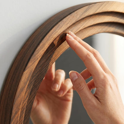 Arched Wood Floor Mirror with Stand, 63" x 21" Rustic Walnut Triple-Layer Solid Wood Frame Full Length Body Mirror, Shatterproof Tempered Glass, Wall Mounted or Leaning for Bedroom Entryway
