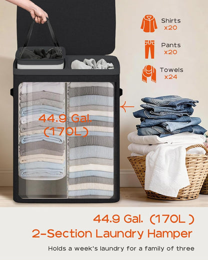 CASAMAYA Laundry Basket with Lid, Laundry Hamper 3 Section, 190L collapsible Laundry Organizer, Easy Assembly, with Handles and Removable Liners, 25.2 x 15.7 x 29.5 Inches, Beige JSP904M