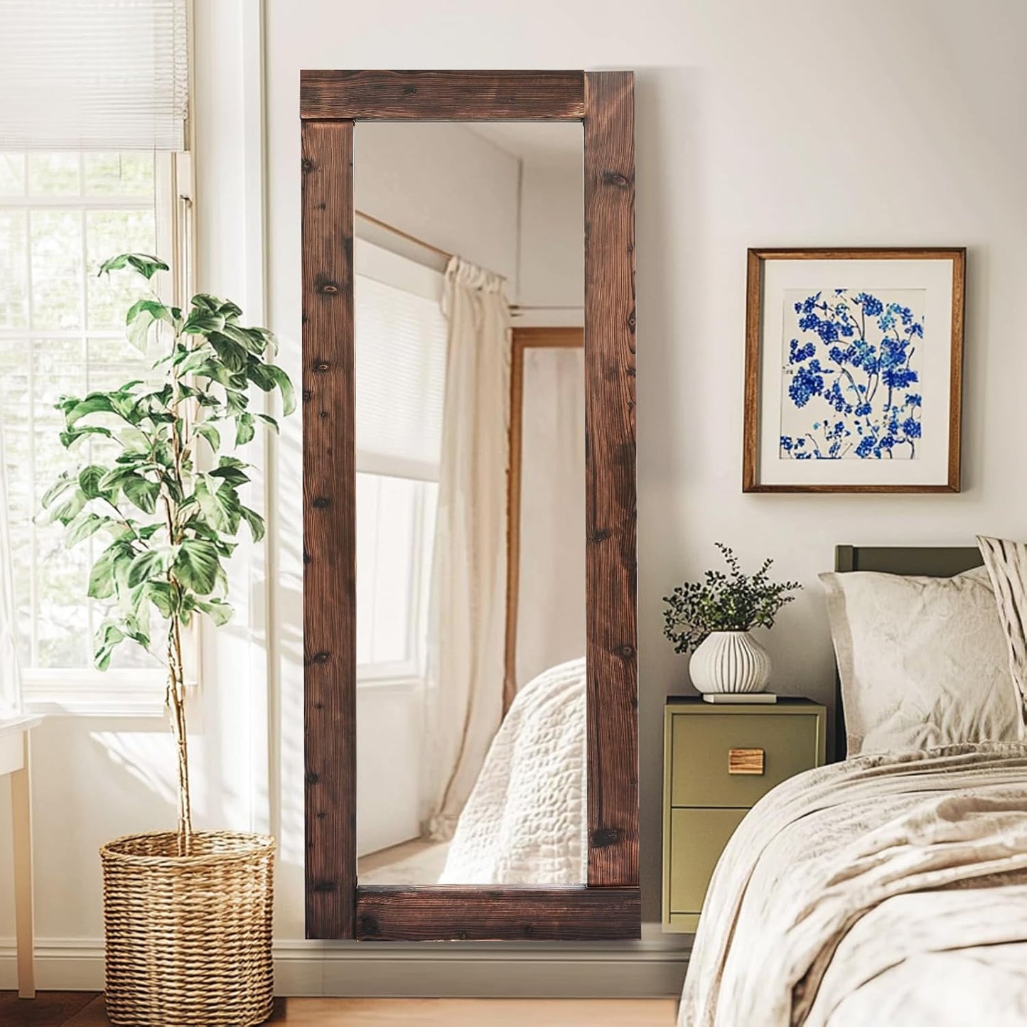 Solid Wood Full Length Mirror - 65"x22" Arched Floor Mirror, Free Standing & Wall Mounted - Elegant Design for Bedroom, Dressing Room, Hallway, Brown