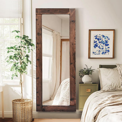 Solid Wood Full Length Mirror - 65"x22" Arched Floor Mirror, Free Standing & Wall Mounted - Elegant Design for Bedroom, Dressing Room, Hallway, Brown