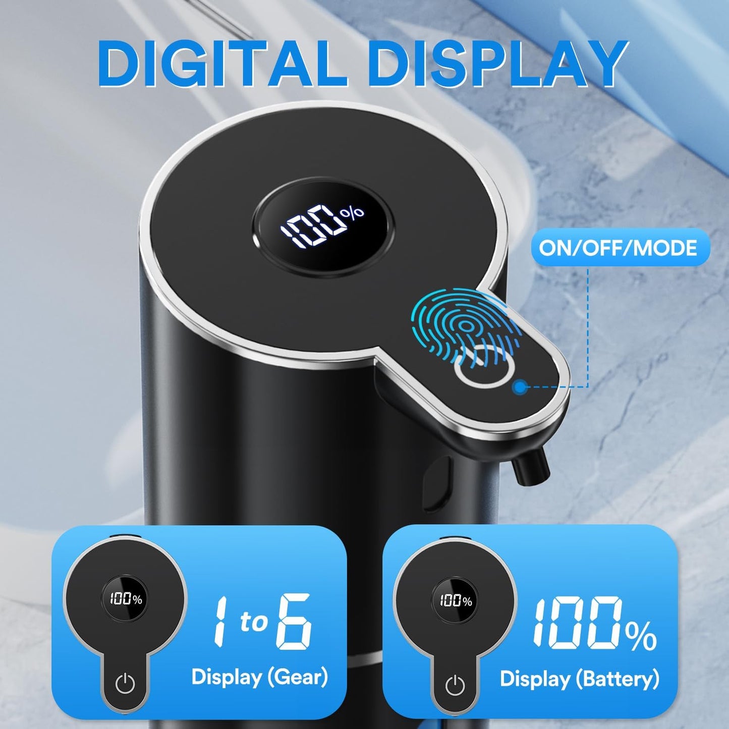 Automatic Soap Dispenser with Smart Digital Display, Touchless Rechargeable Hand & Dish Liquid Soap Dispenser for Kitchen & Bathroom - 6 Adjustable Level, Wall Mounted, 380ml IPX5 Waterproof