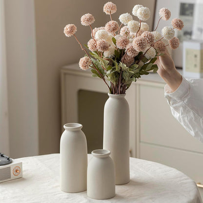 Ceramic Vase Set-3, Small Flower Vases for Decor, Modern Boho Farmhouse Style, Decorative Vases for Pampas Grass & Dried Flowers, Distressed Finish (Beige)