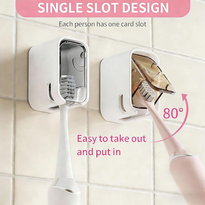 Wall Mounted Toothbrush Holders with Cover for Shower, 2PCS Single Slot Toothbrush Dispenser Storage Organizer for Bathroom, Family & Travel Use (Gray+Brown)