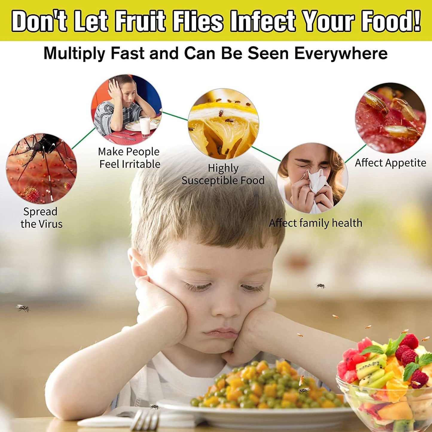 Fruit Fly Trap for Indoors, Effective Fruit Fly Catcher Gnat Killer with Sticker, Gnat Traps for House Indoor with Bait, Non-Toxic Reusable Easy to Use Fly Trap for Kitchen Home - 2 Pack, Clear Yellow