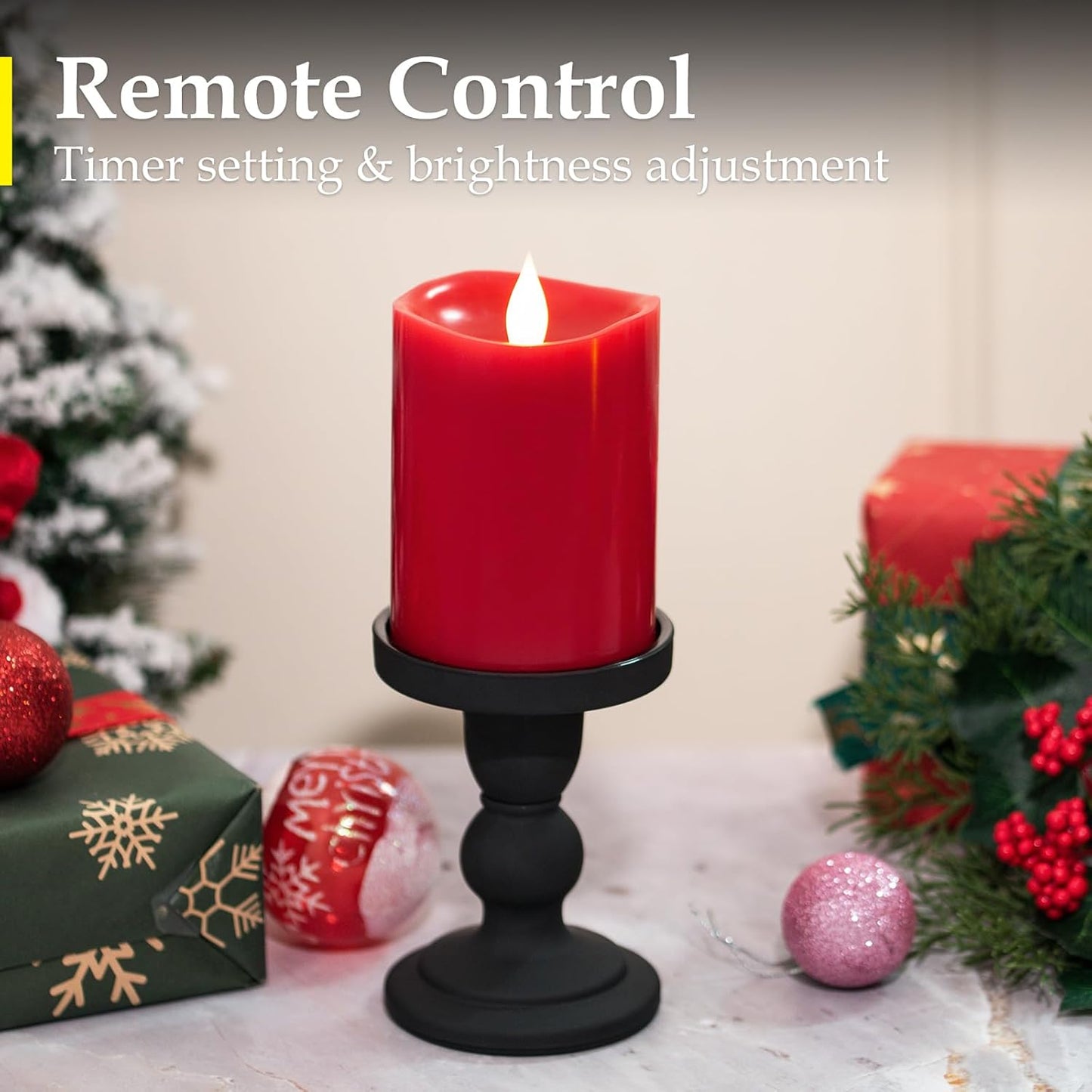 3"x4" Flickering Flameless Battery Candles with Timer, White Realistic LED Pillar Candles, Set of 2 Large Remote-Operated Candles for Home Indoor/Outdoor & Holiday Decor