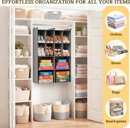 Ofiray-home 6 Tier Hanging Closet Organizer, 16 Compartments Sweater Organizer for Closet with 3 Sturdy Hooks, Closet Organizers and Storage, Wardrobe, Rv, Garment Rack, Grey
