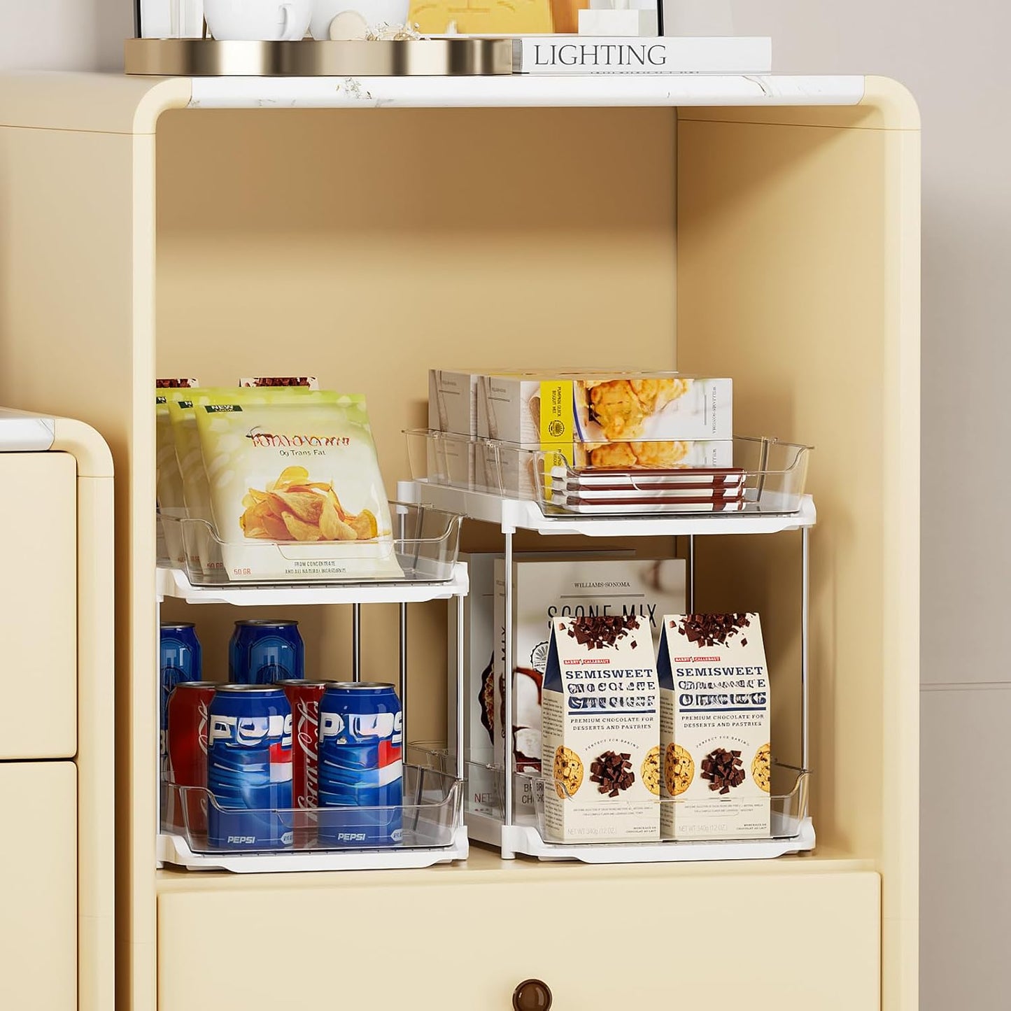 Delamu 2 Sets of 3-Tier Bathroom Under Sink Organizers and Storage, Multi-Purpose Stackable Pantry Organization and Storage, Pull Out Clear Kitchen Bathroom Cabinet Organizer with Movable Dividers | Storage