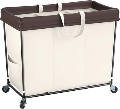 Mefirt 320L Laundry Hamper with Wheels, 3 Section Large Rolling Laundry Basket Bag with Wheels, Clothes Hamper Cart for Laundry, Bedroom, Bathroom and Dorm