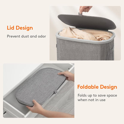 Lifewit Slim Laundry Basket with Lid, Narrow Laundry Hamper with Plastic Handles and Removable Bag, Tall Foldable Dirty Clothes Hampers for Laundry Room, Bedroom, Bathroom, Dorm, 65L Beige