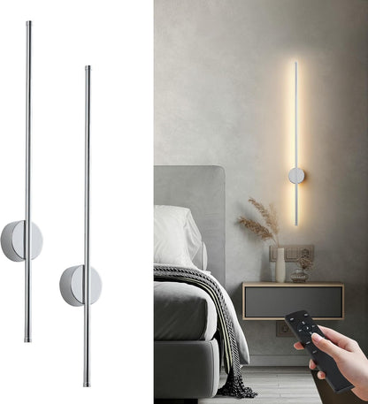 Battery Operated Modern Wall Sconces, Dimmable Wireless Wall Light Set of Two with Remote Control, 3 Color Temperatures, Rechargeable LED Wall Sconce for Bedroom, Living Room, Hallway, 23.6 Inch Brass
