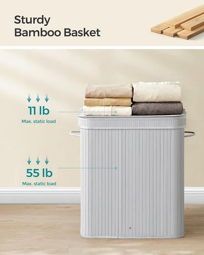 SONGMICS Laundry Hamper with Lid, Bamboo Launry Basket with Handles, Foldable Storage Basket for Laundry Room, Bedroom, 100L, Brown ULCB063K02