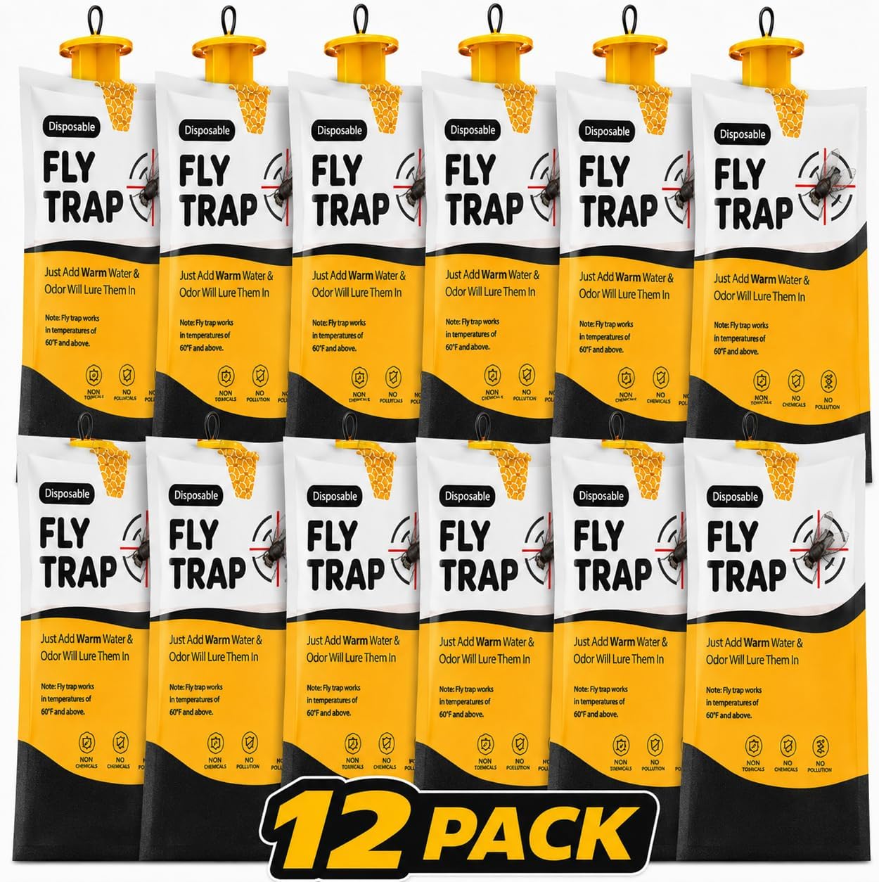 Outdoor Fly Trap Bags [Set of 4] Disposable Fly Traps Outdoor - Hanging Fly Traps with dissolvable Non-Toxic Bait - Bug Catcher Killer for All Flies for Outside Bug Control Patio, Barn and Ranch Etc