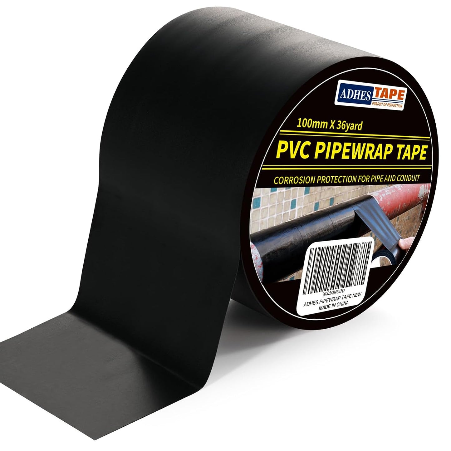 ADHES Corrosion Protection Pipe Tape, 2 Inch X 36 Yds(108FT), 6.0Mil PVC Pipe Wrap Tape Weatherproof Wrap Duct Tape for Drain Pipe, Metal & Electrical Piping, Outdoor, Underground Pipe, Black