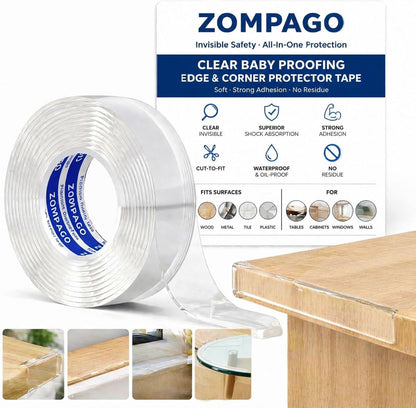 ZOMPAGO Baby Proofing Edge Protector Strip 1.4in x 13FT Clear Furniture Corner Guards for Toddlers Transparent Soft Sharp Edge Safety Bumpers Table Desk Fireplace Child Proof Protector Tape