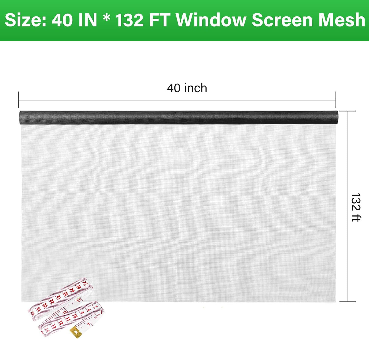 Window Screen Replacement Kit 32 Inch X 66 Feet Durable High Hardness Nanofibers Roll Screen Mesh Window Screen Repair Kit Black for Any Door and Window