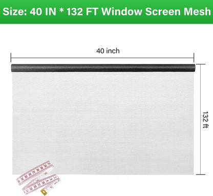 Window Screen Replacement Kit 32 Inch X 66 Feet Durable High Hardness Nanofibers Roll Screen Mesh Window Screen Repair Kit Black for Any Door and Window